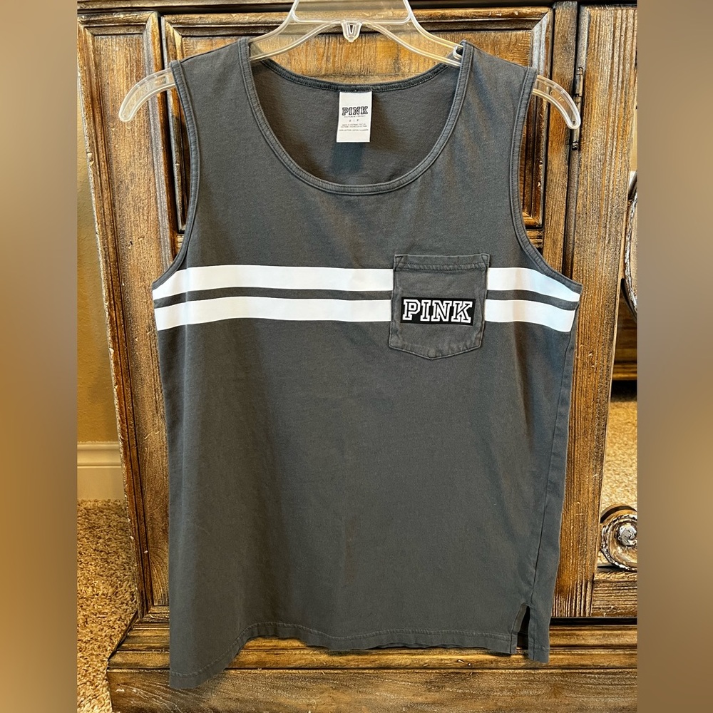 Victoria’s Secret PINK Sz S grey white tank top loungewear athleisure casual